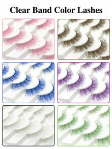 7 Pairs Colored Lashes White Color Eyelashes Russian Strip Lashes With Color Wispy Faux Mink Lashes Fluffy Long False Eyelashes Colored Eye Lashes Reusable Color Lashes Strips - Multicolor - View 3