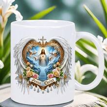 [Ships Within 24 Hours Locally In Mexico][Ships Within 24 Hours Locally In Mexico] 1 Ceramic Mug With Elegant Angelic Jesus Christ Design - Inspirational Heavenly Art With Roses, Doves And "Jesus Christ" Text, Dishwasher , Durable And Reusable For Hot/Cold Drinks - Gift - Gambar 1 PCS - View 3
