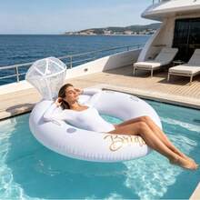 1pc Foldable Diamond Ring Shaped Inflatable Float, Multi-Style Options, Portable With Quick Inflate Valve, Glitter Water Hammock For Pool, Beach, Vacation, Lightweight Design - Milky - View 5