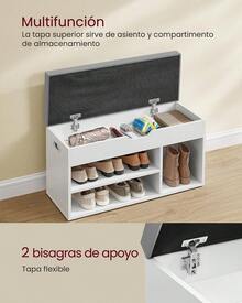 Shoe Bench With Cushion, Storage Bench, 3 Compartments, Hidden Storage, 150 Kg Load Capacity, Rustic Brown - Cloud White + Dove Gray - View 6