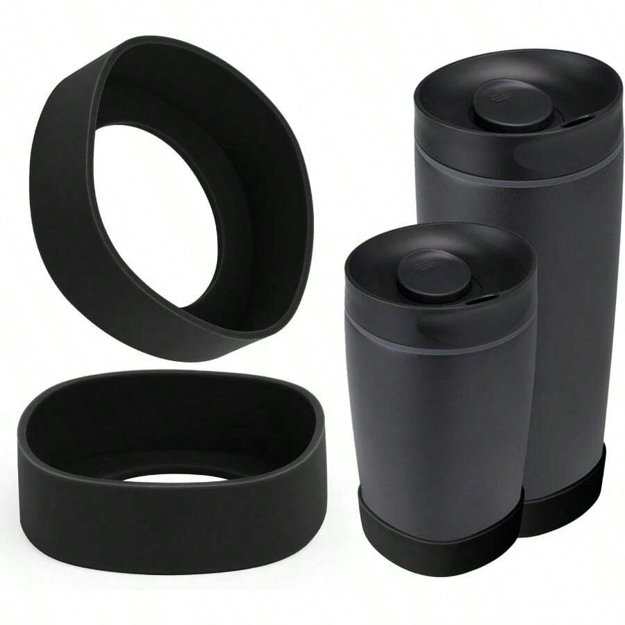 2 Pack Protective Boot SmoothSip Slider 12 20oz Coffee Tumbler, Silicone Sleeve Prevents Dents Noise, Tumbler Bottom Protector Office Travel, Show Off Your - Black - View 1