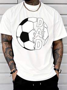 Camiseta Casual Negra para Hombre con Estampado Gráfico de Balón de Fútbol DAD, Estilo Urbano, Moda Masculina, Ropa Casual para Adultos - Negro - Ver 1