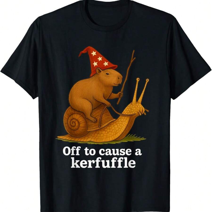 Off To Cause A Kerfuffle Funny Capybara Wizard Riding Snail T-Shirt - Black - View 1