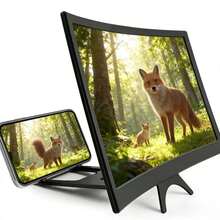 Magnificador de pantalla de teléfono móvil curvo de 12 pulgadas, magnificador de pantalla de proyección 3D HD, adecuado para ver películas y videos, soporte plegable para teléfono con magnificador de pantalla, compatible con todos los teléfonos inteligentes (negro) - A - Ver 3