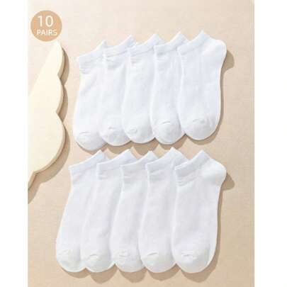 10 đôi tất ngắn màu trơn unisex, thích hợp cho mùa xuân/hè.