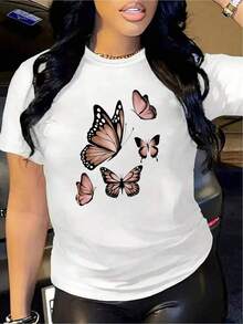 YOCASA Camiseta Casual de Verano para Mujer, con Cuello Redondo, Ajustada y Manga Corta, con Estampado de Pintura al Óleo, Floral, Corazón, Cereza y Patrones de Letras. Tejido Casual Simple, Estilo Deportivo, Ideal para Uso Diario y Citas de San Valentín. 1 pieza, 180G Pure Heavy, 95% Poliéster 5% Spandex. - Blanco - Ver 7