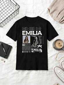 Argentine Singer Emilia Mernes Retro Y2K Poster Style Cotton T-Shirt - Black - View 1