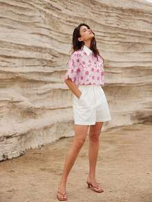 Aveloria Zanirela Blusa elegante con bordado de margaritas al azar y calado - Celeste - Ver 8