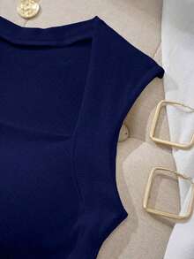 Camiseta sin tirantes con cuello cuadrado, cintura fruncida y sujetador acolchado sin aros - Azul marino - Ver 6