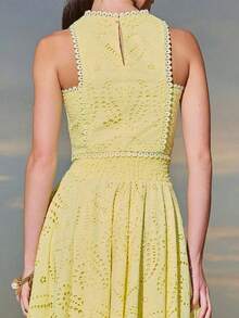 Dresses For WomenWomen 2 Piece Eyelet Skirt Set Sleeveless Hollow  Lace Tank Top Maxi Skirt Fits Night Club Party DressLoose And Comfortablevestidos De Mujer - Màu vàng - Xem 2