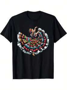 Camiseta unisex playeras de hombre camiseta de mujer estampado vibrante bailarina folclórica mexicana corte holgado cómodo cuello redondo manga corta diseño colorido temática Día de la Madre regalo La mejor mamá del mundo ropa casual alta calidad nacional envio - Negro - Ver 1