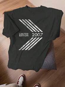 Camiseta Vintage de Gran Tamaño para Mujer, Edición Limitada del 18º Aniversario de 2007 - Con Estampado Gráfico, Corte Holgado Casual, Cuello Redondo, Diseño del Año 2007 para Ropa Casual y Celebración de Aniversario, Para Todas las Temporadas (Estilo Unisex para Hombres y Mujeres) - Negro - Ver 4