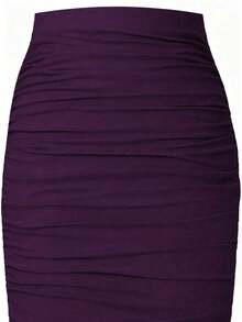 Falda plisada de ajuste ceñido de unicolor azul marino para mujer - Morado - Ver 4