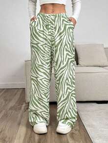 Pantalones con cordón de mujer con estampado de leopardo blanco - Verde lima - Ver 5