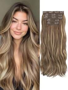 Juego de extensiones de cabello ondulado de 20 pulgadas en capas de color morado profundo-rojo, adecuado para mujeres, incluye 5 pinzas de cabello rojas, que presenta un accesorio de cabello sintético esponjoso y suave de color morado profundo-rojo - Multicolor - Ver 6