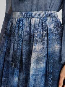 Rich Radi Q's Women's Elegant A-Line Midi Dress, Featuring Contrast Lace Trim And Woven Fabric, Minimalist Stylish Blue Pattern Design, Suitable For Women In Summer - Blue - View 8