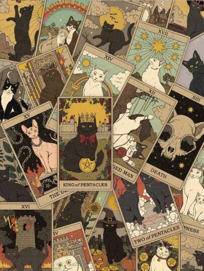 72Pcs Vintage Cat Tarot Card Stickers Handbook Laptop Phone Case Luggage Helmet Skateboard Decorative Stickers DIY Stickers Vinyl Waterproof Stickers For DIY Water Bottle,Computer,Laptop,Phone,Luggage,Fridge,Storage Container