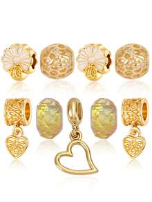 Un conjunto de pulsera con colgante de cuentas doradas con un estilo dulce y exquisito, perfecto para crear una atmósfera y vestir - Multicolor - Ver 1