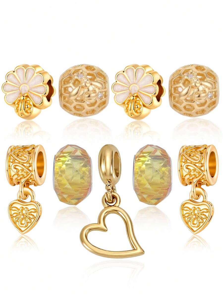 Un conjunto de pulsera con colgante de cuentas doradas con un estilo dulce y exquisito, perfecto para crear una atmósfera y vestir - Multicolor - Ver 1