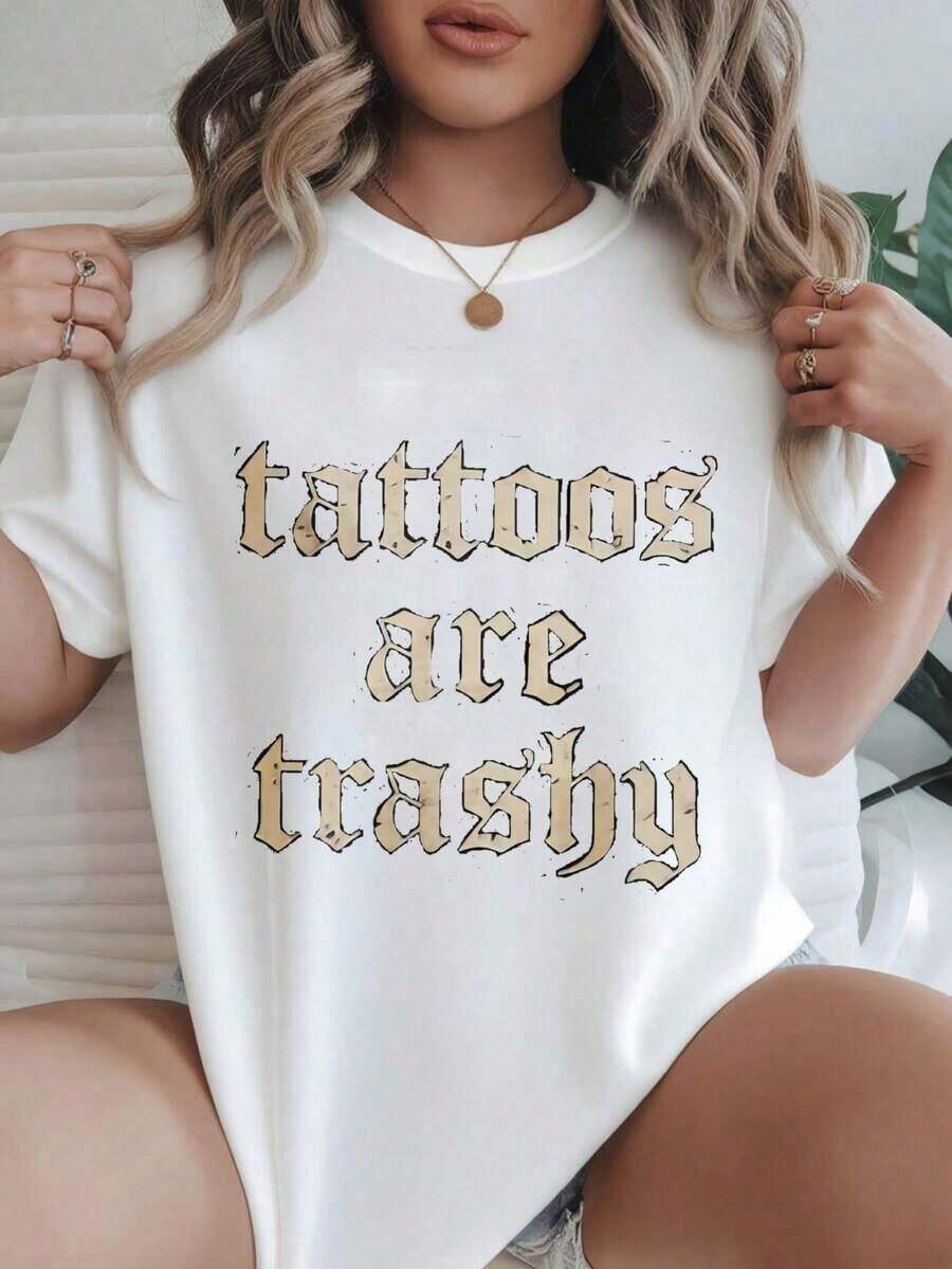 Women's Vintage Style Short Sleeve Casual T-Shirt - Summer T-Shirt With Tattoo Print, Machine Washable, Women's T-Shirts, Casual Wear, Modern Style, Comfortable Fit
BlackFashion - 白色 - 查看 1