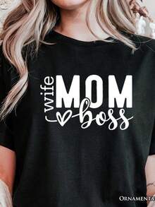 Camiseta Wife Mom BO1SS, negra, informal, para madres fuertes y empoderadas. Camiseta unisex de algodón puro de 220 g, peso ideal para todas las estaciones, adecuada tanto para hombres como para mujeres. Tejido duradero de alta calidad, suave al tacto y de larga duración. Top transpirable. Adecuado para la primavera y el verano, vacaciones, Día de la Madre, Día de la Independencia. - Negro - Ver 1