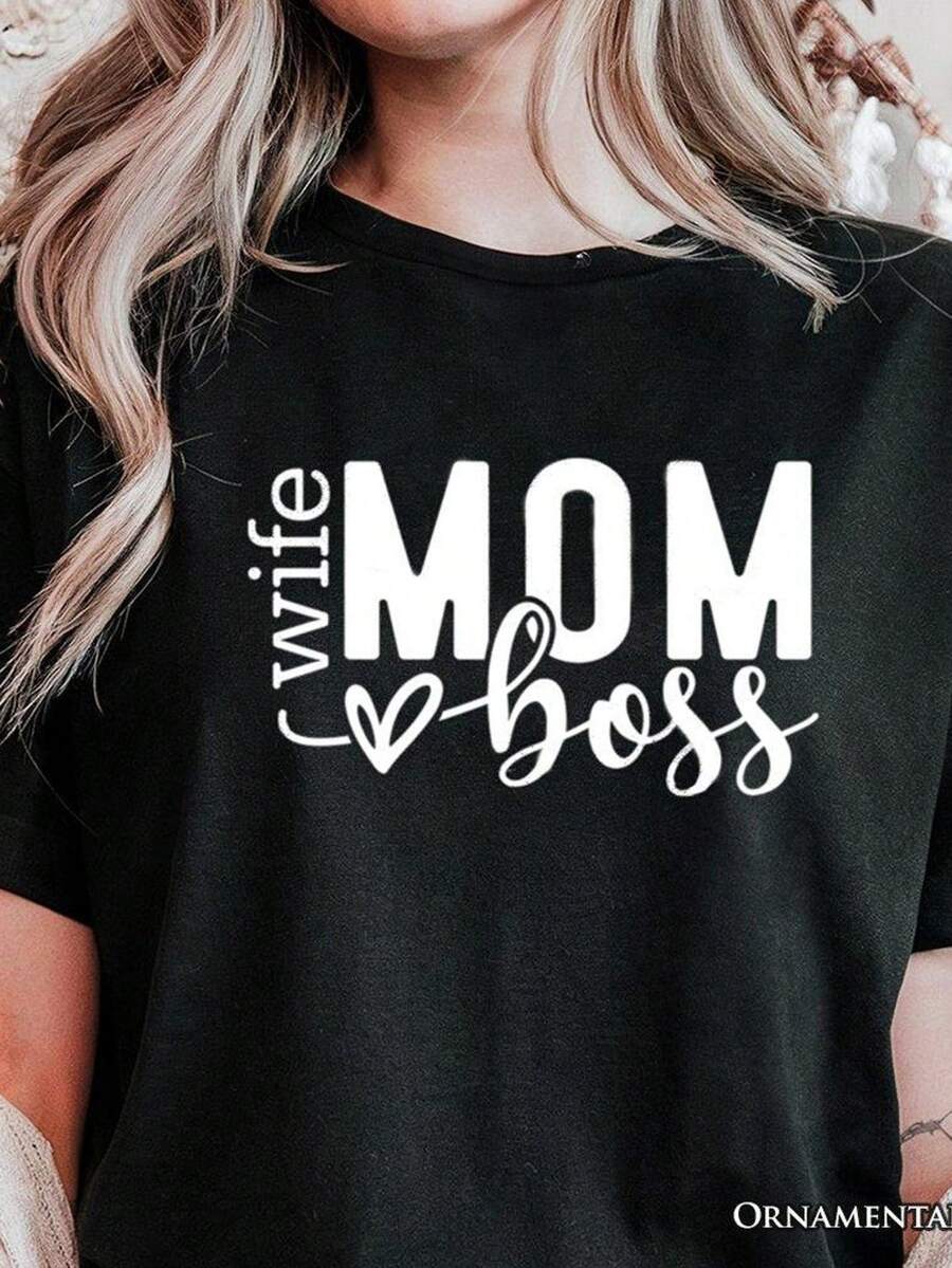 Camiseta Wife Mom BO1SS, negra, informal, para madres fuertes y empoderadas. Camiseta unisex de algodón puro de 220 g, peso ideal para todas las estaciones, adecuada tanto para hombres como para mujeres. Tejido duradero de alta calidad, suave al tacto y de larga duración. Top transpirable. Adecuado para la primavera y el verano, vacaciones, Día de la Madre, Día de la Independencia. - Negro - Ver 1