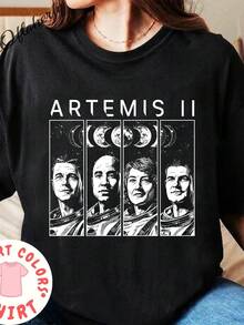 Artemis II Lunar Mission T-Shirt, Artemis II Mission T-Shirt N1ASA, Space Exploration Clothing. Unisex 220g Pure Cotton T-Shirt. Ideal Weight For All Seasons, Suitable For Both Men And Women. Durable, High-Quality Fabric, Soft To The Touch And Long-Lasting. Breathable Top. Suitable For Women's Spring And Summer, Holidays, Mother's Day, And Independence Day. - 黑色 - 查看 1