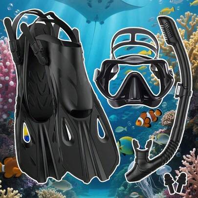 Gafas de buceo, equipo de buceo, equipo de snorkel, máscara de buceo, equipo de snorkel S/M para adultos con máscara de buceo, snorkel, aletas, tapones para los oídos y bolsa de tela