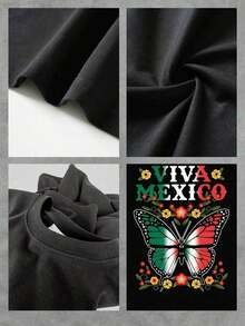 Playera de mujer de algodón suave con estampado gráfico de hojas otoñales, cuello redondo, estilo casual, manga corta, ideal para primavera, verano y otoño - Negro - Ver 4