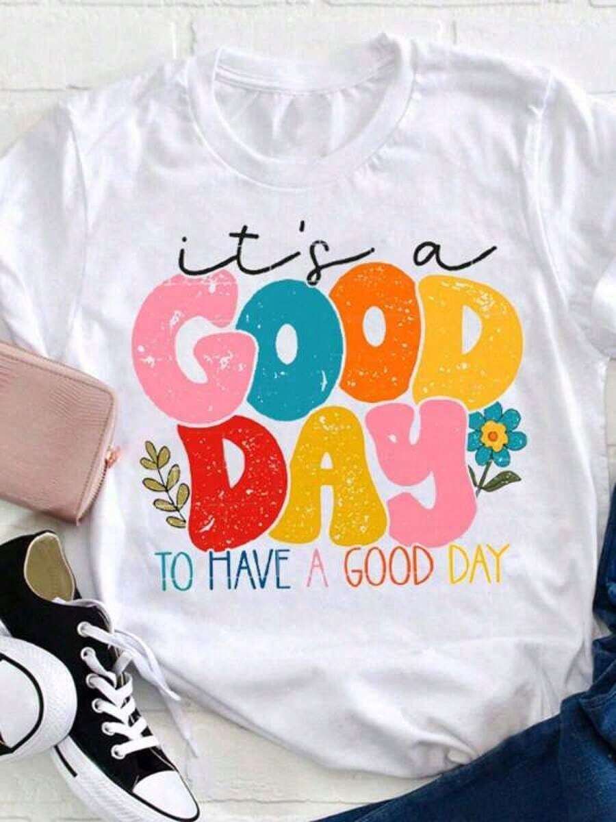 Sé feliz, es un buen día para tener un buen día. Camiseta de profesora, holgada, informal, de cuello redondo para mujer, tallas S-3XL, ropa de verano. - Blanco - Ver 1