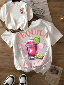 Camiseta casual mujer estampado tequila doble cara cómoda transpirable corte ajustado estilo urbano diseño tequila rosa ideal primavera verano estampados divertidos tela transpirable nacional envio - Blanco - Ver 9
