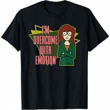 Camiseta de manga corta de algodón puro de 180GSM con estampado "Daria Im Overcome With Emotion", diseño sarcástico, tela de algodón transpirable, textura de punto cómoda y suave, duradera y - Negro - Ver 1