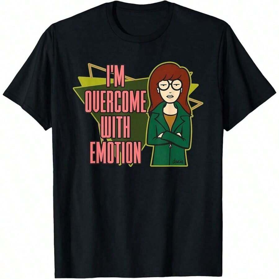 Camiseta de manga corta de algodón puro de 180GSM con estampado "Daria Im Overcome With Emotion", diseño sarcástico, tela de algodón transpirable, textura de punto cómoda y suave, duradera y - Negro - Ver 1