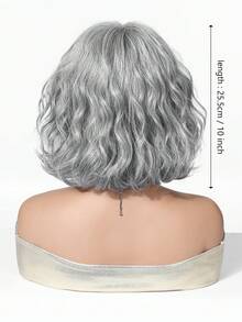 10 Inch Light Brown Wavy Bob Wig With Bangs, Natural Silky Texture Heat Resistant Synthetic Hair, Anti-Tangle Anti-Shedding Breathable Cap, Realistic Look Trending Viral Hairstyle For Daily Wear, Party, And Photoshoot Popular Women Hair Accessory - 淺灰色 - 查看 5