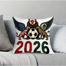 1 pièce Housse de coussin décoratif carré en peluche douce de style match de football 2026, avec fermeture éclair invisible, convient pour la chambre du joueur, le canapé, la voiture, la chambre à coucher, la décoration de la fête du match de football, 45X45cm, sans rembourrage, motif unilatéral - Multicolore - Voir 5