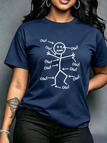 Playera Casual Mujer "Palito 'Ow'" - Azul Marino con Estampado Humorístico de Personaje - Azul Marino - Ver 3