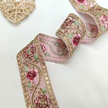 1/5"復古花卉亮片刺繡裝飾緞帶，適用於衣物、配件、包包、帽子、窗簾及手工藝裝飾蕾絲飾邊 - 多色C - 查看 2