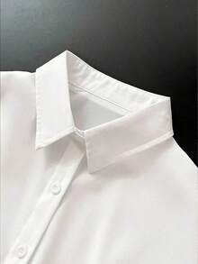 Camisa casual de mujer de unicolor, de manga corta, con hombros caídos y botones delanteros, para verano - Blanco - Ver 3