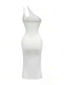 Vestido midi ajustado de unicolor y sexy para mujer - Blanco - Ver 2