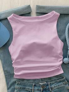 Camiseta de tirantes de algodón puro blanco, primavera/verano - Morado - Ver 7