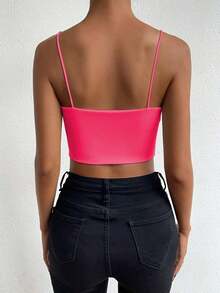 Top corto de color sólido ChicEase - Rosa - Ver 2