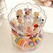 1pc Transparent Rotatable Hair Accessory Storage Box, With Anti-Slip Strips Inside, Suitable For Hair Ties, Clips, Headbands, Easy To Take Out, Applicable For Vanity, Bedroom, Large Capacity Display Rack, Jewelry Box - Multicolor - View 5