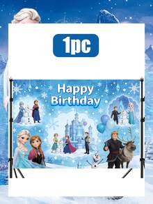 Disney 冰雪城堡主题生日背景，梦幻般的阿伦黛尔主题横幅，打造难忘的庆祝活动。这款迷人的冰雪奇缘生日背景，灵感源自这部深受喜爱的电影中最温馨感人的瞬间，营造出独一无二的冬日仙境氛围。柔和的蓝色水彩背景，点缀着俏皮的雪花细节，将任何空间都变成一个充满奇思妙想的庆典场所。 - 背景 - 查看 5