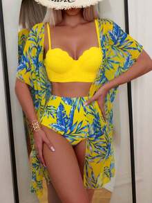 Swim Lushoire Tankini con estampado de plantas - Amarillo - Ver 3
