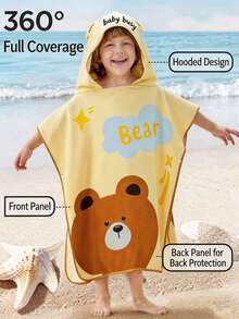 1pc Kids Cartoon Hooded Bathrobe, Cute Cartoon Print, Baby Absorbent Quick-Dry Bath Towel Cloak, Cartoon Hooded Design, Essential For Baby Bath/Swimming/Beach! - Children's Cartoon Hooded Bathrobe - View 6