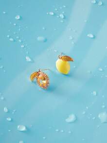 Trivaya 1 Cặp Hoa tai bất đối xứng thiết kế hình quả chanh thủ công với đá Micro Zirconia, phong cách mùa hè độc đáo - Màu vàng - Xem 1
