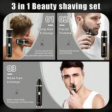 WEEME 3-In-1 Multifunction Body Hair Trimmer, Replaceable Head Electric Razor With Nose Hair Trimmer & Facial Trimmer, Body And Facial Grooming For Men And Women, IPX7 Waterproof Wet/Dry Shaver, LED Display, USB Rechargeable - Black - View 4