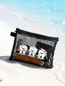 夏季海灘網袋 3款可愛牙齒印花，多功能旅行盥洗包、日常護膚包、化妝收納包、度假泳衣收納袋、宿舍用品，適用於假期浴室、學校、臥室、飯店、派對使用，完美生日禮物、旅行紀念品、畢業禮物、教師節禮物、開學禮物 - 彩色 - 查看 9