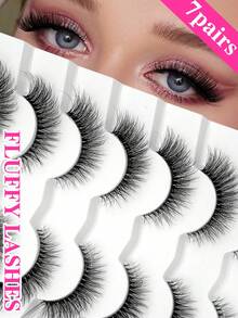 ENCHUW 7 Pairs Eyelashes Natural Look Wispy Cross Eye Lashes Clear Band Lashes 3D Fluffy Soft Lashes Makeup Extension False Eyelashes - Black - View 1