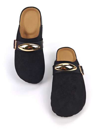 2026 Vintage Metal Buckle Slide Sandals, New Spring/Summer Slip-On Closed Toe Slippers, Soft Cork Sole Friendly For Wide Feet, Versatile Design Suitable For Gifts To Couples And Friends